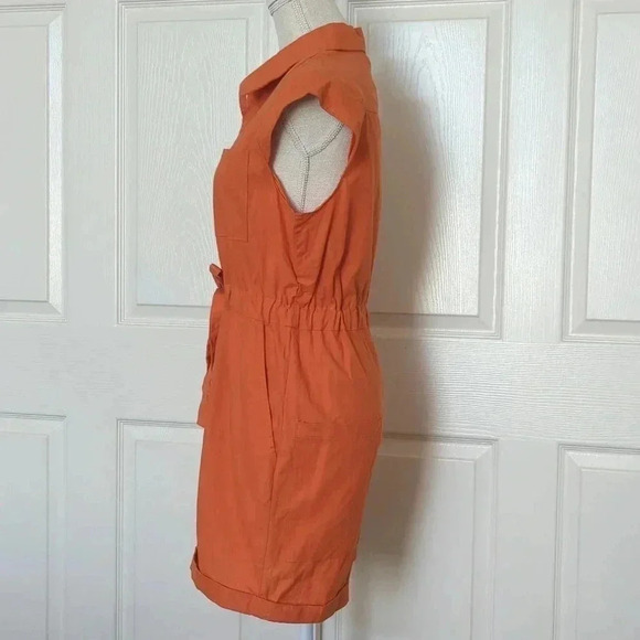 Pretty Little Things Rust Sleeveless Button Front Utility Romper - Picture 7 of 8